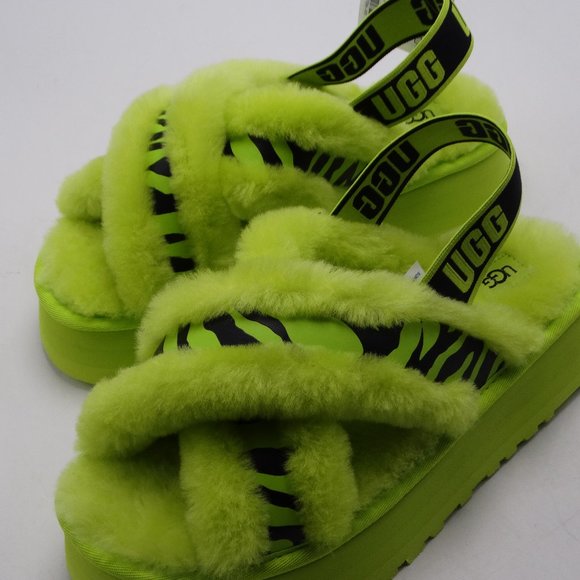UGG Disco Cross Slide Animalia Slipper Shoe/Slipper Key Lime New Size 8 - Picture 3 of 6